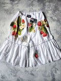 In Strawberry Mood / Cotton Bloomers Strawberry Appliqué Floral Print Ruffle Hem Drawstring Belt