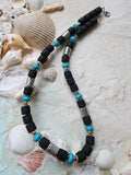 SURF / Large Surf Choker Natural Blue Stone Chrome Lava Unique Beaded Necklace for Men