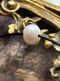Floating Pearl / 14K Yellow Gold Plated Chain Clasp Freshwatter Large Natural Pearl Genuine Black Leather