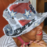 SOUTH STARS / Designer Top Hat Shabby Chic Hat Upcycled Distressed Denim Bohemian style Hat Hand Stitched Top Hat Patchwork