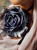 Baccara / Large Black Rose BowTie Jabot Vintage Lace Romantic Botanical Polka Dot Tulle Bohemian Accessories Black velvet Choker