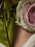 Monica Air / Vintage Lace Silk Cottage Romantic Flower Large Edwardian French Rose Bowtie Velvet Jabot Boho