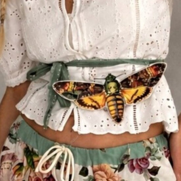 Skull Royalty / Designer Butterfly Necklace Belt Jabot CottageCore Grandmillennial Style Artisan Distressed European Accessories