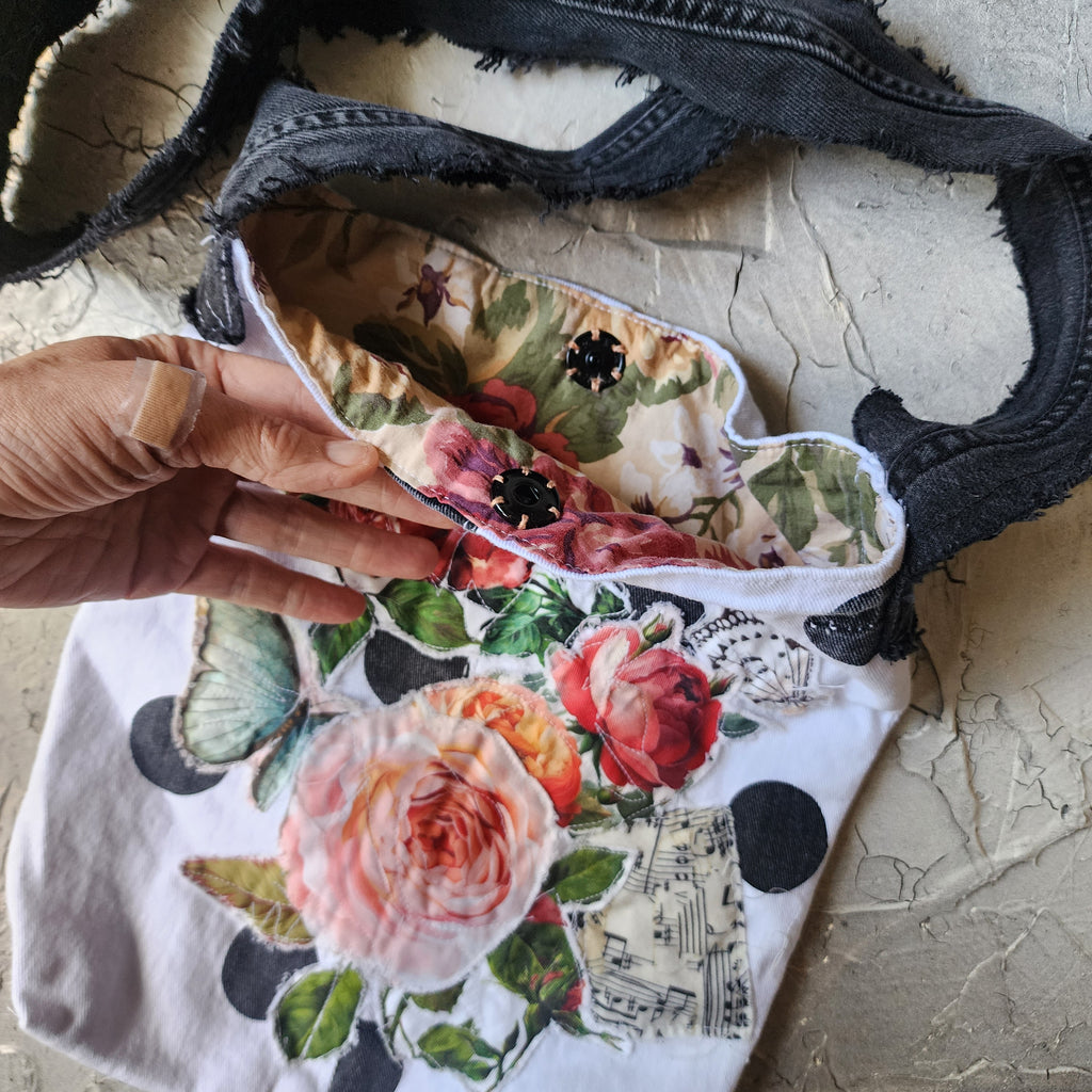 "Polka Polka Dot " / Boho Bag Red Rose Vintage Polkadot European Cotton Crossbody Designer appliqué logo