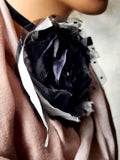 Baccara / Large Black Rose BowTie Jabot Vintage Lace Romantic Botanical Polka Dot Tulle Bohemian Accessories Black velvet Choker