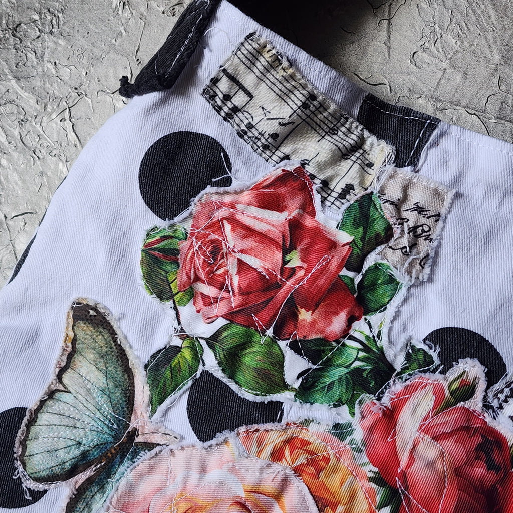 "Polka Polka Dot " / Boho Bag Red Rose Vintage Polkadot European Cotton Crossbody Designer appliqué logo