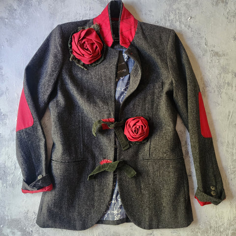 Foreign Scarlett / Designer Blazer Unique Concept Wear Large 3D White Rose Linen Avangard Fashion Shabby Chic Jacket