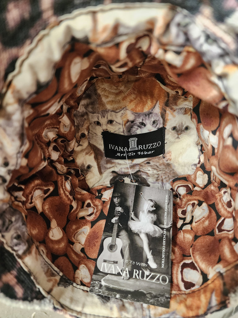OP-La GURSON / Avant-Garde Top Hat Sculptured Designer French Garçon Cap Upcycled Leopard Raw Cut Patched