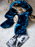 Edwardiana / Victorian Jabot Bow Tie Ocean Blue Velvet Choker Vintage Medallion Brooch Millennially Streetwear