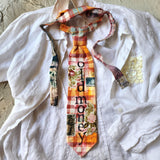 OLD MONEY CRAVAT / Shabby Chic Tie Jabot Bohemian Upcycled Plaid Boho Necklace Upcycled Cottage Patched Artisan Bowtie