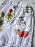 In Strawberry Mood / Cotton Bloomers Strawberry Appliqué Floral Print Ruffle Hem Drawstring Belt