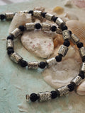 Lava And Chrome / Large Surf Choker Natural Blue Stone Lava Unique Beaded Necklace for Men