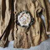 Artisan Approach / Designer Blazer Unique Concept Wear Large 3D White Rose Linen Avangard Fashion Shabby Chic Jacket
