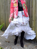 Southern Charm / Maxi Skirt Cotage Romantic Country Chic Patched ANGEL Aplique Red Heart Vintage European 100% Cotton
