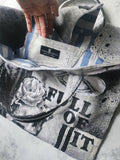 FOLL OF IT / Designer Handbag Distressed Black Denim Scull Appliqué Logo Eye Patch Appliqué Avant-garde Street-wear