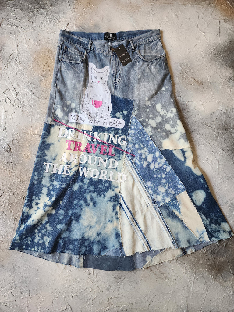 Drink Around the World / Avant-garde Designer Maxi Skirt Upcycled Recycled Denim Chic Concept Street wear