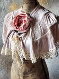Laid Back Jen / Vintage Lace Silk Pelerina Kaput Cottage Romantic Flower Big Rose Jabot Bowtie Boho
