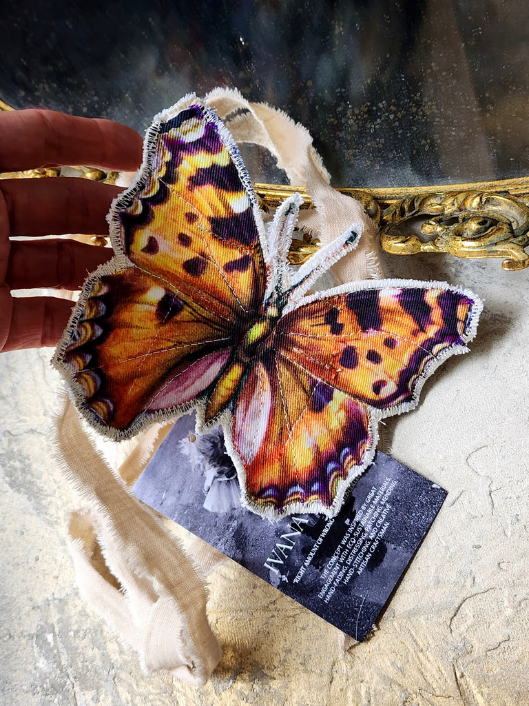 Victoria's Summer / Boho Graphic Vintage Fabric Jabot Botanical Bowtie Butterfly Necklace Belt Concept Upcycled Artisan Accessories