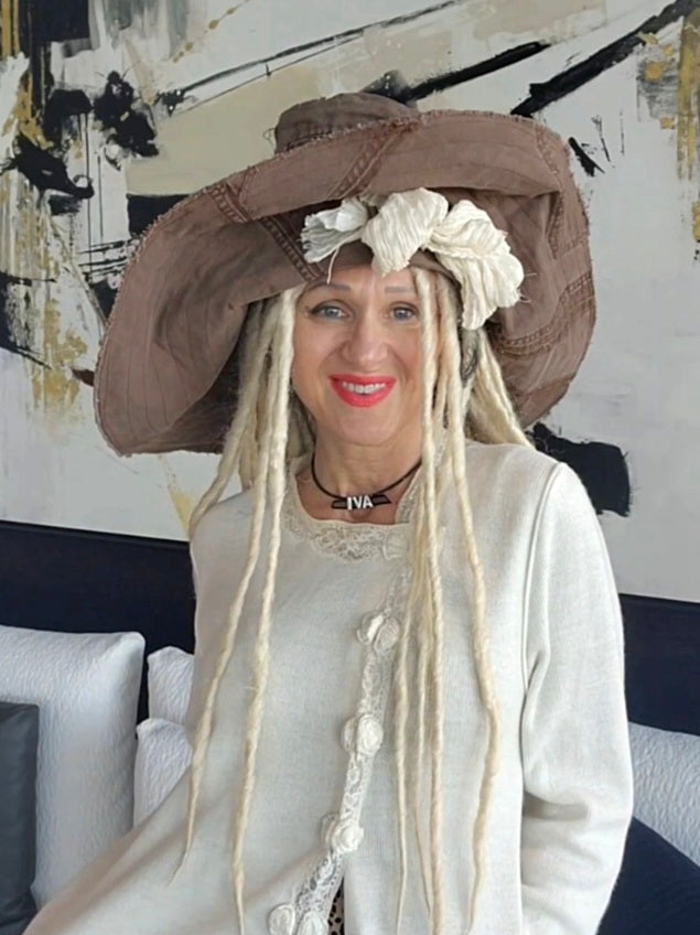 MOCCO ACADEMY / Designer Top Hat Shabby Chic Hat Upcycled Distressed Denim Bohemian style Hat Hand Stitched Top Hat Patchwork