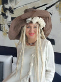 MOCCO ACADEMY / Designer Top Hat Shabby Chic Hat Upcycled Distressed Denim Bohemian style Hat Hand Stitched Top Hat Patchwork