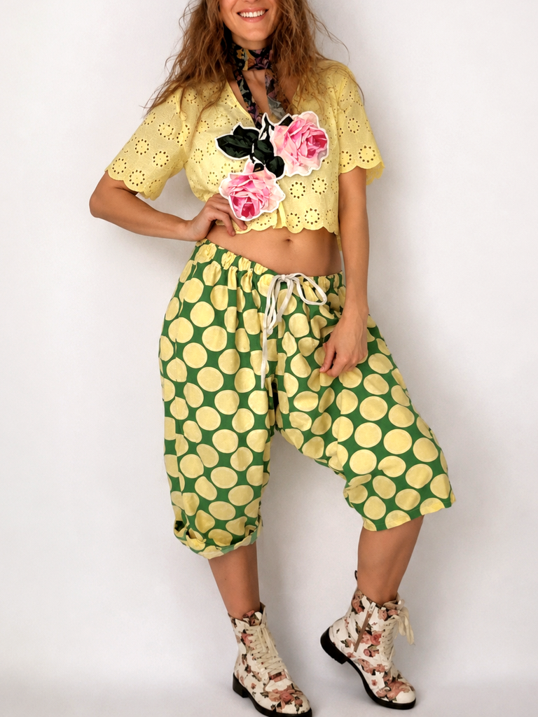 Cloudless Lemon / Bloomers Victorian Pants Shabby Chic Aplique Lemon Floral Print Patchwork Romantic Chic Patched Avant-garde