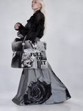 FOLL OF IT / Designer Handbag Distressed Black Denim Scull Appliqué Logo Eye Patch Appliqué Avant-garde Street-wear