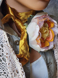 Golden Frost / Cottage Jabot Silk Romantic Flower Fabric Rose Gold Camellia Bowtie Antique Lace 20th century 60s archives