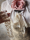 Laid Back Jen / Vintage Lace Silk Pelerina Kaput Cottage Romantic Flower Big Rose Jabot Bowtie Boho
