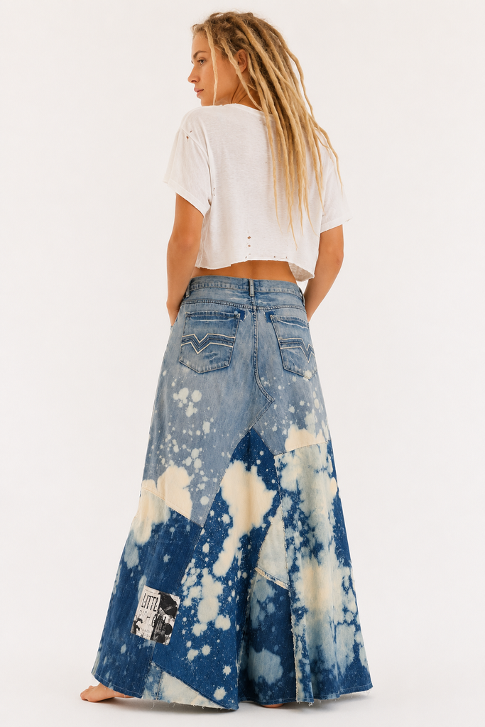 Drink Around the World / Avant-garde Designer Maxi Skirt Upcycled Recycled Denim Chic Concept Street wear