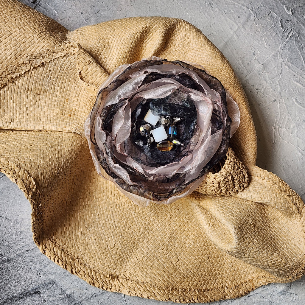 Wild Flower / Boho Rose Choker Flower Brooch Clip Upcycled Magnolia Apple Blossom Upcycled Concept Store Made in USA