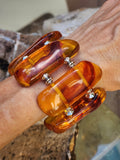 Look Into the Sun / Beeswax Lab Amber silver plated Resin atural Polymer Large Amber Bracelet Honey Color