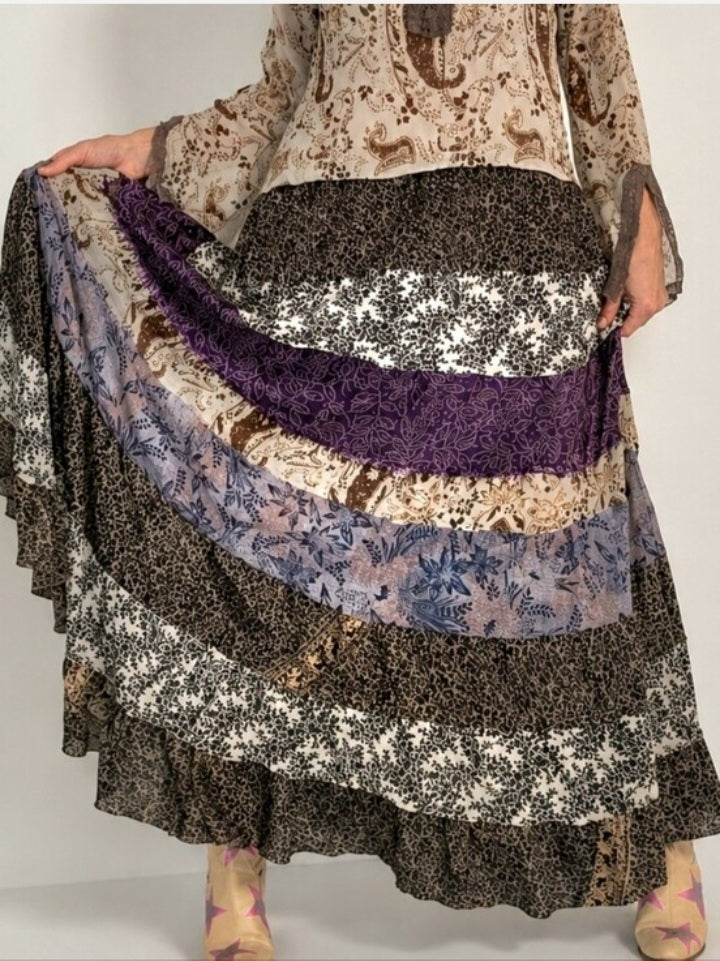 Lola's Day / Designer Garment Maxi Dress 100% Silk Shabby Chic Hippie Cottage Boho Upcycled Couture