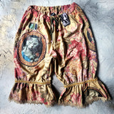 Parisian Maneki-Neko / Bloomers Victorian Pants Shabby Chic Ruffles Rose Cat Patchwork Golden Lace  Romantic Chic Patched CATS Aplique