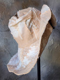 Comtesse La Fleur / Designer Top Hat Upcycled Raw Wide-Brim Rose Pin Pearl Embellishment Patched Artisan Hat