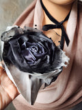 Baccara / Large Black Rose BowTie Jabot Vintage Lace Romantic Botanical Polka Dot Tulle Bohemian Accessories Black velvet Choker