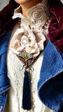 Camellia / Victorian Jabot Black Tassel Vintage Rose Velvet White Camellia Necktie Shabby Chic Cottage Botanical