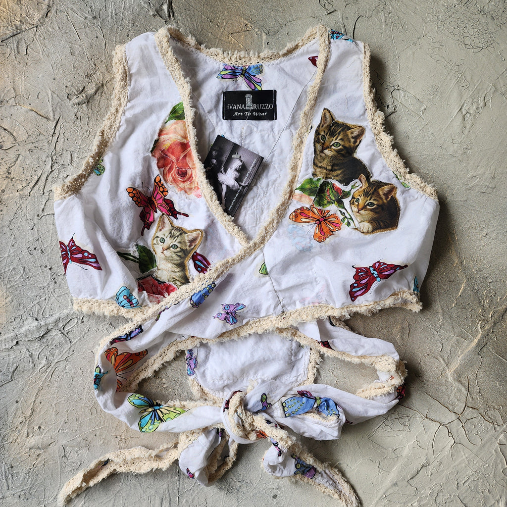 Morning Garden / Designer Victorian Top Ruffle European Cotton Cat Rose Hand Patched Distressing Patchwork Floral Top