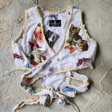 Morning Garden / Designer Victorian Top Ruffle European Cotton Cat Rose Hand Patched Distressing Patchwork Floral Top