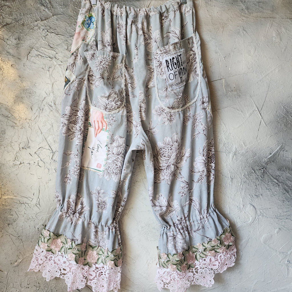 Cupid LOVE LETTERS / Designer Victorian Bloomers Ruffle European Cotton Love Letter Hand Patched  Distressing  Patchwork Floral Prints