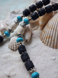 On The Wave / Large Surf Choker Natural Blue Stone Chrome Lava Unique Beaded Necklace for Men