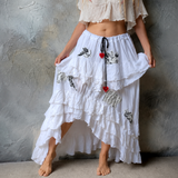 Southern Charm / Maxi Skirt Cotage Romantic Country Chic Patched ANGEL Aplique Red Heart Vintage European 100% Cotton