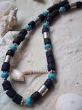 SURF / Large Surf Choker Natural Blue Stone Chrome Lava Unique Beaded Necklace for Men