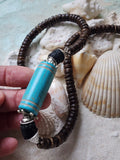 Tiki Bar / Large Surf Choker Natural Blue Stone Bronze Feather Unique Beaded Necklace for Men