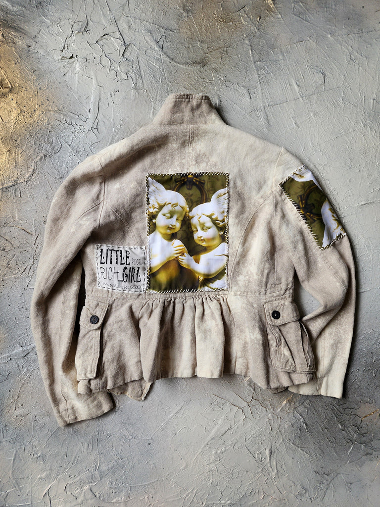 Guardian Soul / Designer Jacket Cottage Linen Patched Avangard Boho Artisan Distressed European Vintage