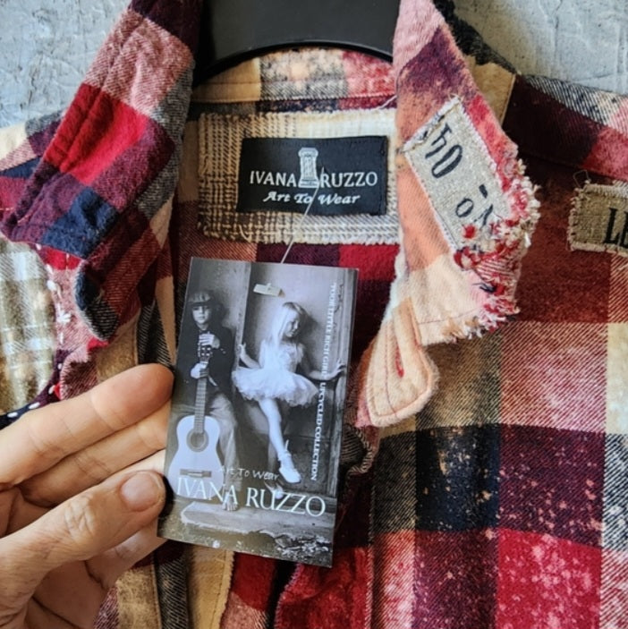 Too Late To Be Good / Cottage Patched Avangard Coat Designer Jacket Artisan Distressed Buttondown Art Flannel Long Top