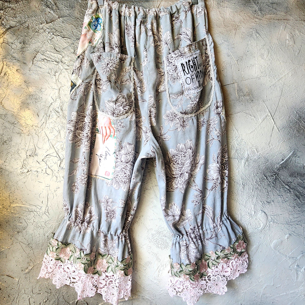 Cupid LOVE LETTERS / Designer Victorian Bloomers Ruffle European Cotton Love Letter Hand Patched  Distressing  Patchwork Floral Prints