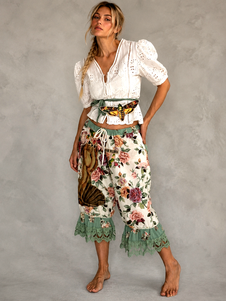 Venetian Rose / Bloomers Victorian Pants Shabby Chic Aplique Botticelli Venus Portrait Patchwork Romantic Chic Patched Avant-garde