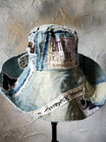 ARCHIVIST / Avant-Garde Sculptured Tophat Wide Side Upcycled Denim Raw Cut Snake Print Patched Dark Academy Vintage style