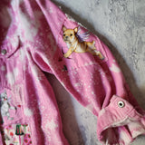 DOGS AND HEARTS / Designer Hot Pink Denim Jumpsuit Romper Unique Concept Wear Avangard Fashion Shabby Chic