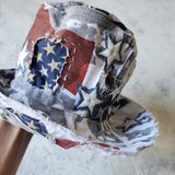 SOUTH STARS / Designer Top Hat Shabby Chic Hat Upcycled Distressed Denim Bohemian style Hat Hand Stitched Top Hat Patchwork